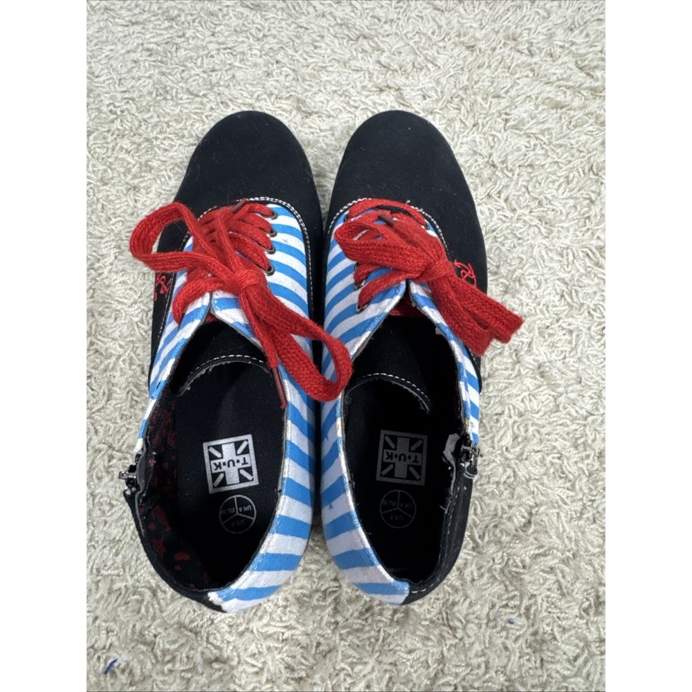 T.U.K. Womens 8 Nautical Anchor Sneakers Blue Stripe Rockabilly Psychobilly Punk - Picture 9 of 14